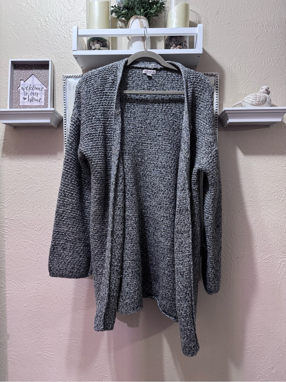 Cozy Open-Front Gray with Silver Women's Sweater Cardigan Sz M
